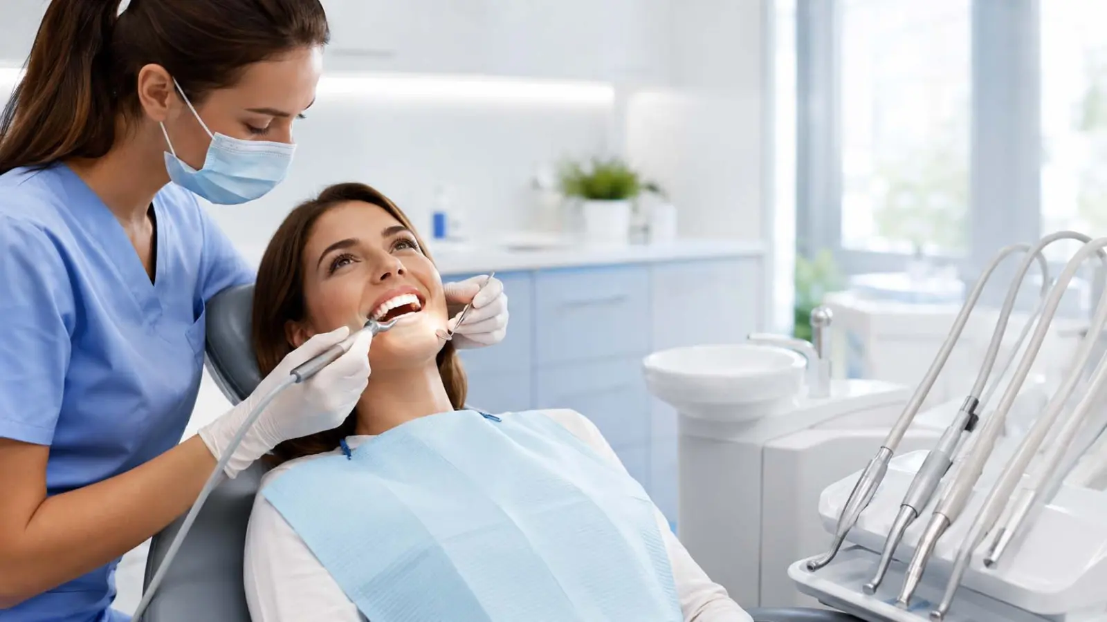 Igienista dentale durante una visita in uno studio luminoso del Poliambulatorio Crodent a Rho
